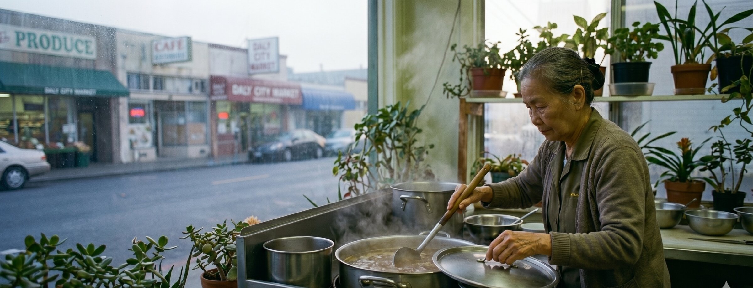 Anh Nguyen at the broth station, 4:38 a.m.