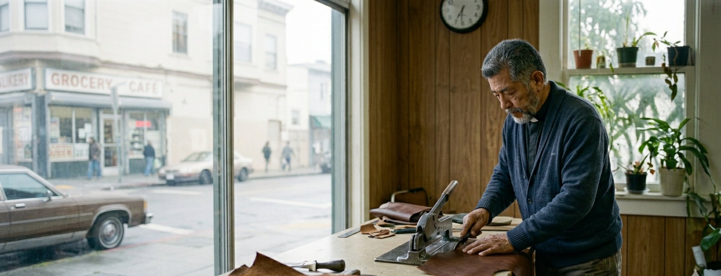 Don Ramiro at the cutting table, 7:14 a.m.